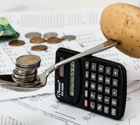 a calculator and coins