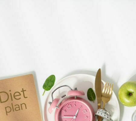 a clock and fork on a plate