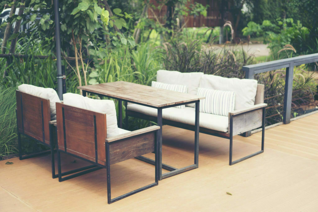 a table and chairs outside