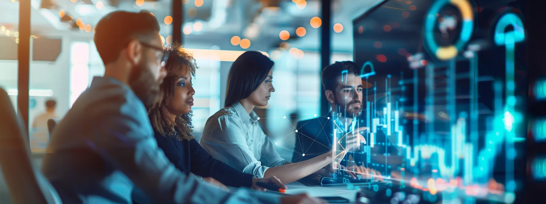 a team of professionals analyzing data and charts while surrounded by anchor symbols and seo metrics.