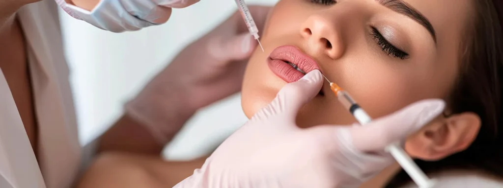a professional business setting with a practitioner injecting lip filler in boca raton.