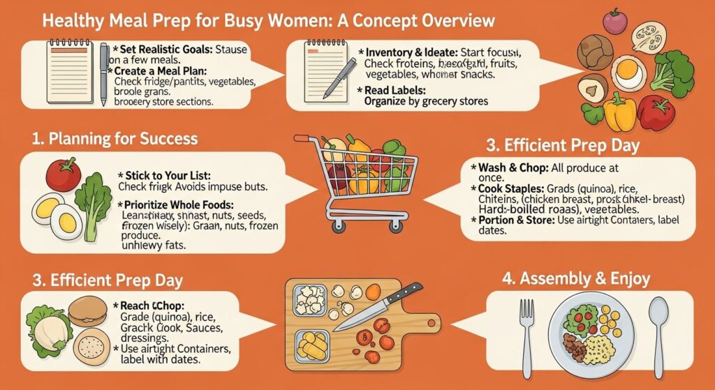 healthy meal prep for busy women — featured illustration